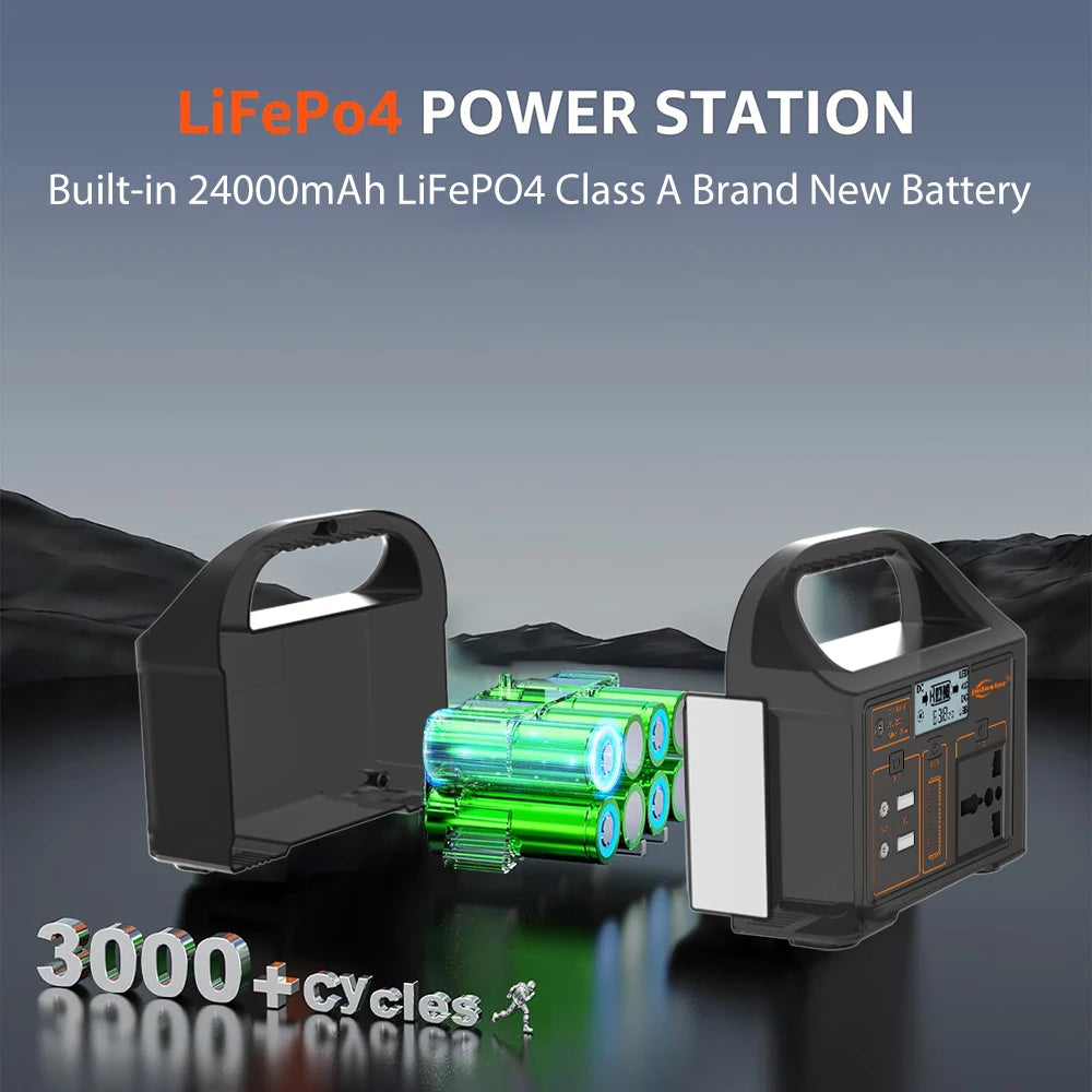 Portable 100W Solar Generator Power Station - 220V/110V Outdoor Emergency Mobile Power Bank, 24000mAh LiFePO4 for Camping, LED Power