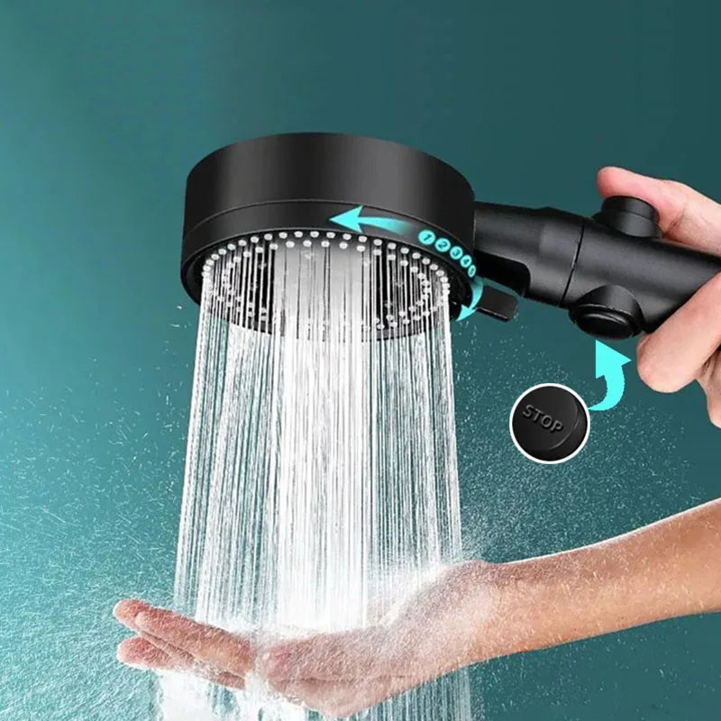 5 Mode Adjustable High Pressure Shower Head – One-Key Stop Water Massage, Water-Saving Black Bathroom Accessory