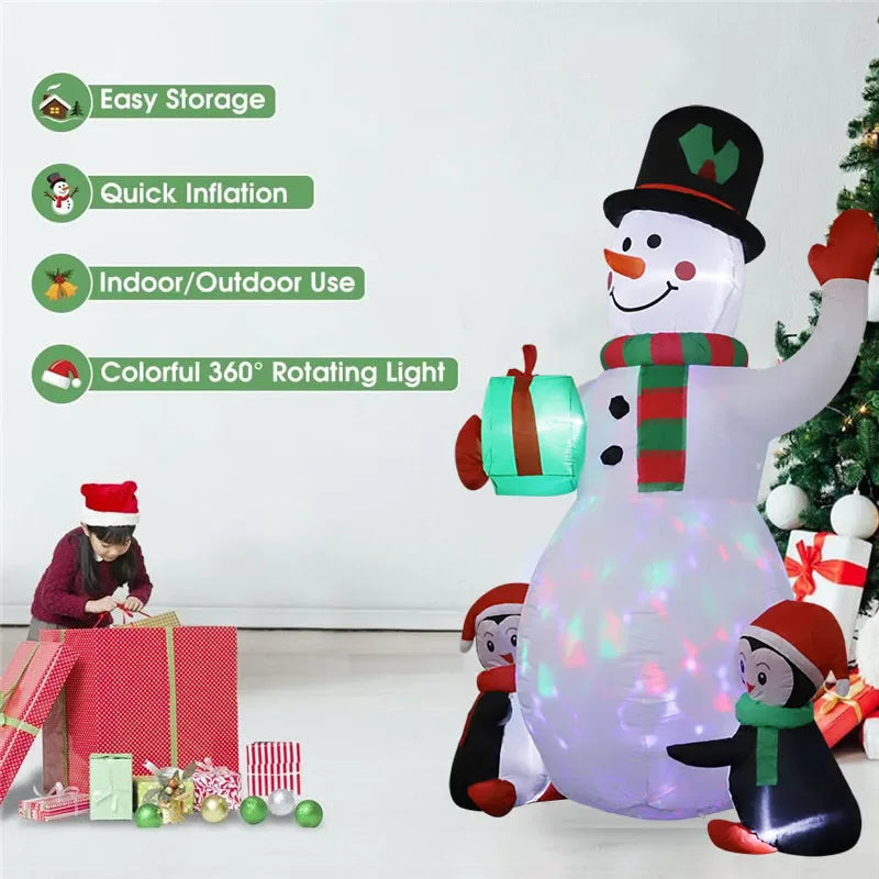 1.8m Christmas Inflatable Decoration - Snowman and Penguin with Built-in LED Lights, Ideal for Indoor/Outdoor New Year Party and Garden Decor