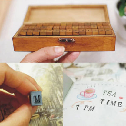 DIY Decorative Seal Orthographic Stamps: Vintage Craft Wooden Box with 70/42/32Pcs English Alphabet Letters