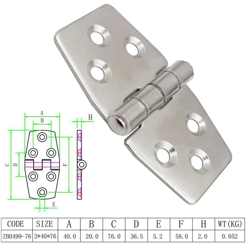 2pcs 316 Stainless Steel Boat Hinges – Flush Mount Strap for Door, Window, Cabinet, Deck, Marine, Yacht, RV and Camper Accessories