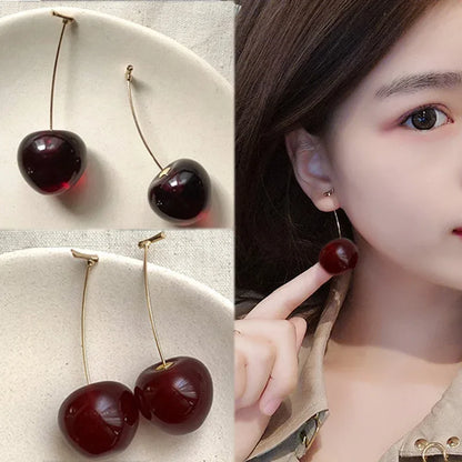 LATS Cute Red Cherry Earrings - Sweet Resin Fruit Jewelry for Women and Girls, Fashion Gift for Students