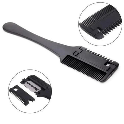 Barber Scissors Hair Cutting Comb - Black Handle with Razor Blades, Salon Thinning Hairdressing DIY Styling Tool