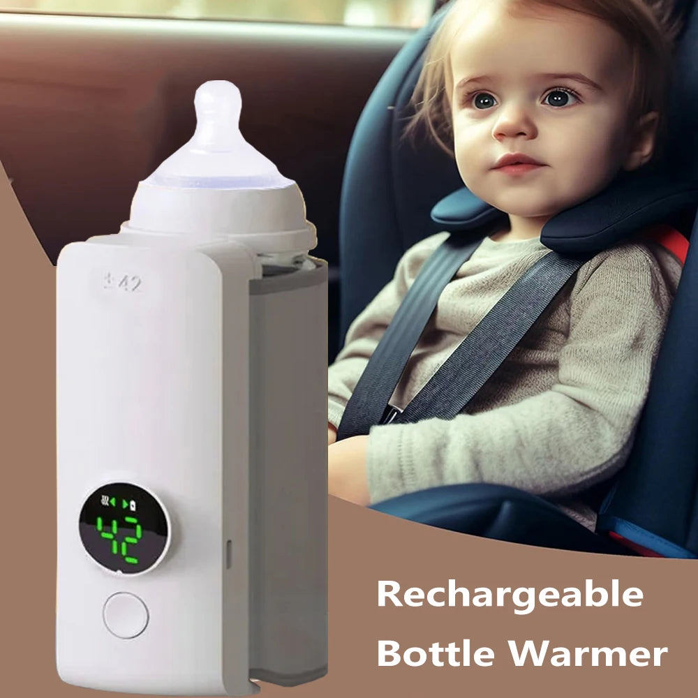 Rechargeable Bottle Warmer - 6 Levels Temperature Adjustment, Temperature Display, Breast Milk Feeding Accessories, Portable Baby Bottle Heater