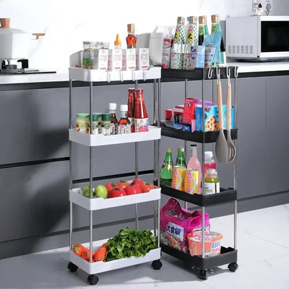 Rolling Bathroom Storage Rack - Multi-Purpose Utility Cart with Wheels, 3/4 Layer Organizer for Bathroom Essentials