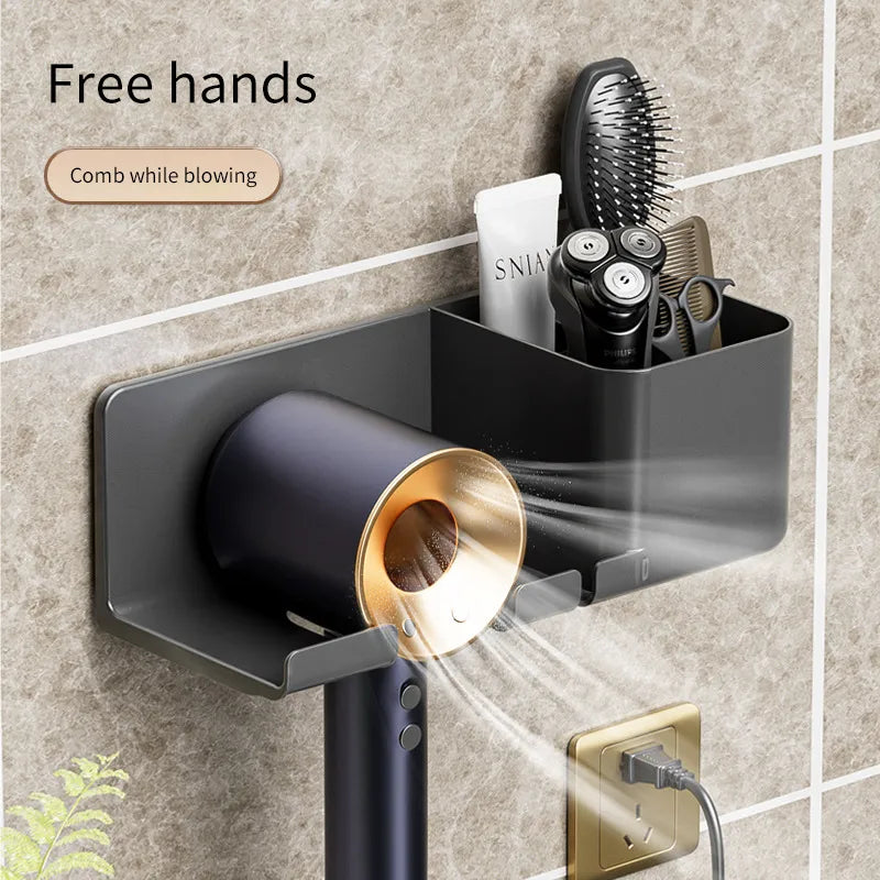 Wall-mounted Hair Dryer Holder - Hairdryer Organizer Box, Straightener Stand, Blower Holder Shelf for Bathroom Accessories