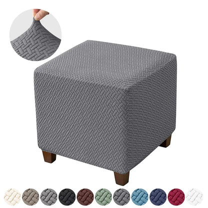 Solid Color Elastic Jacquard Ottoman Cover - Square Footrest All-inclusive Slipcovers - Anti-Slip Stool Covers