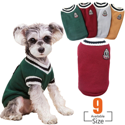 XS-5XL Pet College Style Sweater for Small and Large Dogs - Warm Vest Coat for French Bulldog, Yorkie, Chihuahua, and More