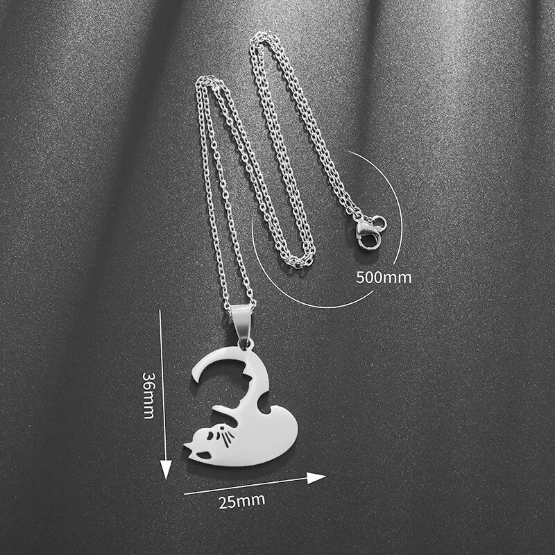 Hot Hug Love Pet Cat Couple Necklace – Stainless Steel Fashion Pendant for Men and Women, Best Friend BFF Jewelry Gift