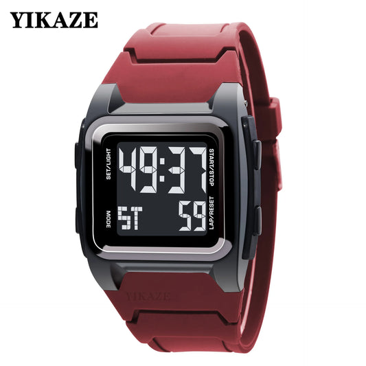 YIKAZE Men's Digital Watch – 50M Waterproof, Retro Multifunction Military Alarm Clock, LED Wristwatch for Sports and Gifts