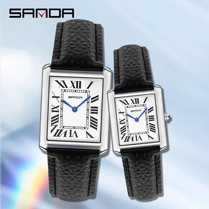 SANDA Couple Watch – Men’s Waterproof Quartz, Casual Fashion with Stainless Leather Strap, Square Dial, Ladies Lover Clock