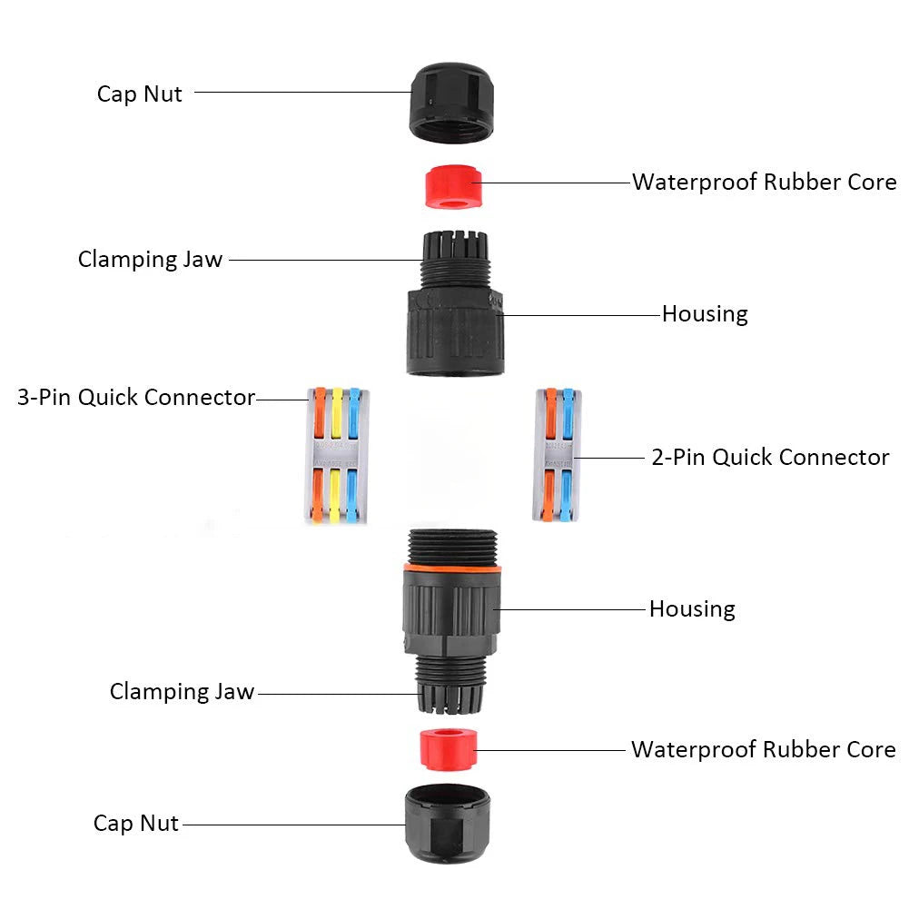 IP68 Waterproof Wire Quick Connector | 2/3 Pin Solderless LED Lamp Wiring | Outdoor Rainproof Terminal for Easy Connection