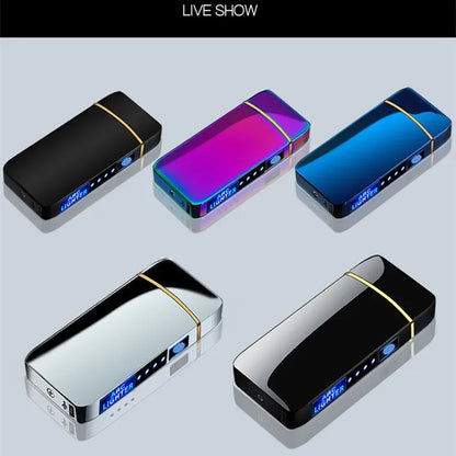 Electric Windproof Metal Lighter - Double Arc Flameless Plasma USB Rechargeable Lighter with LED Power Display & Touch Sensor