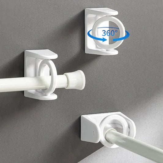 360° Rotatable Retractable Pole Fixator - Strong Adhesive Hooks Towel Rod Shower Curtain Rod Bracket, No Drilling Required