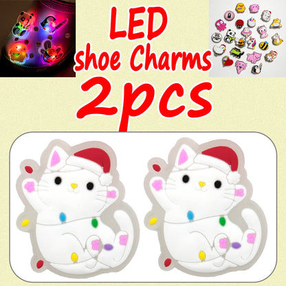 LED Christmas Shoe Charms - Luminous Decorations Featuring Santa Claus, Snowman, Gingerbread Man, Dog, and Cat for Clogs