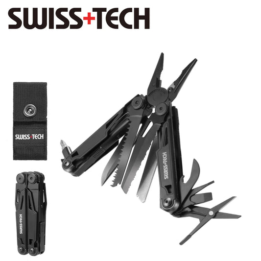 SWISS TECH 16 in 1 Camping Multitool - Folding Pliers, Wire Stripper, Portable Mini Outdoor Pocket Tool