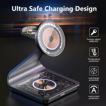 Bonola Magnetic 3 in 1 Wireless Charger Station - 25W Fast Charging Stand for Samsung S24 Ultra/S23, Galaxy Watch 7/6/5, Earbuds