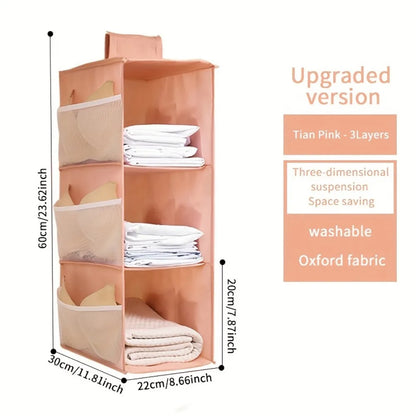 Non-woven Washable Wardrobe Hanging Bra Storage Bag - Multi-layer Folding Organizer for Underwear, Socks, Clothes Hanging Bag