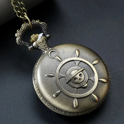 Retro Punk Pirate Captain Quartz Pocket Watch - Double Knife Design with Necklace Chain Pendant Bracelet Gift for Men