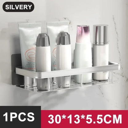 Aluminum Alloy Bathroom Shelf - No-Drill Kitchen and Shower Storage Organizer for Shampoo and Accessories