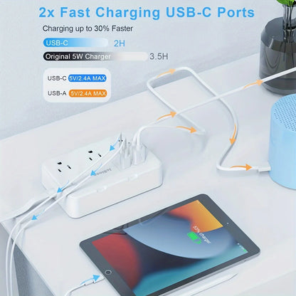 10-in-1 Surge Protector: 6-Outlet Extender with 4 USB Ports, 5ft Power Strip - Power Adapter for Home, Office, School, Travel