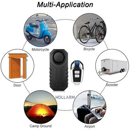 Hollarm Wireless Vibration Alarm for Bicycle and Motorcycle - IP55 Waterproof, Remote Control Anti-Theft Bike Detector System