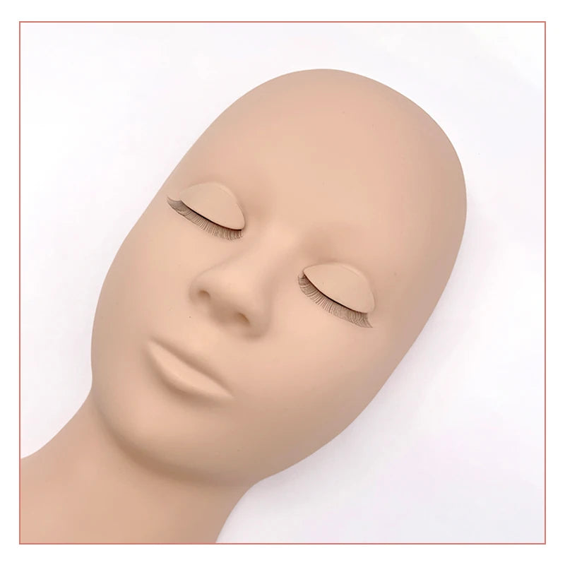 Eyelash Extension Training Practice Head: Realistic Mannequin Model Head with Layered Lashes - Flat Soft Design