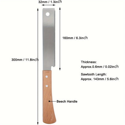 12 Inch Small Hand Saw: Flush Cut Woodworking Hand Saw with Wooden Straight Handle - Single Edge Pull Saw Trim Tool for Household Use