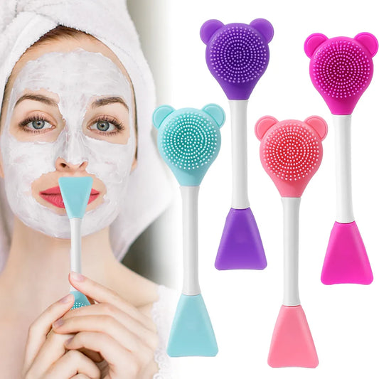 Double Head Silicone Facial Mask Brush - Applicator Spoon and Spatula - Women's Skin Care and Makeup Tool for Home Use