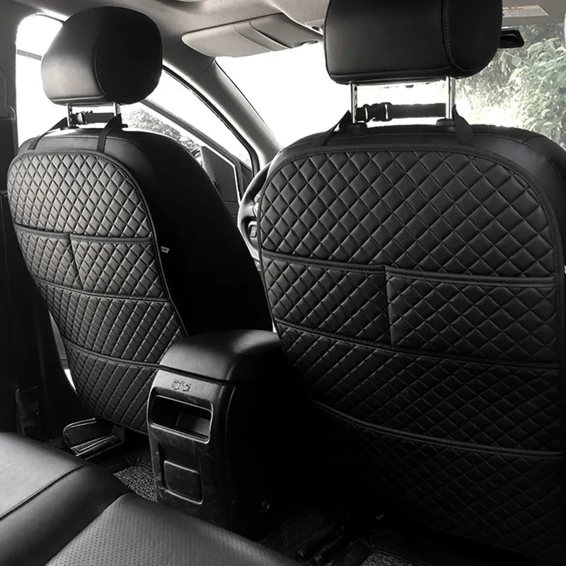 Car Anti-Kicks Pad with Organizer Pocket - Universal Leather Seat Back Protector Cover, Waterproof Backseat Child Kick Mats