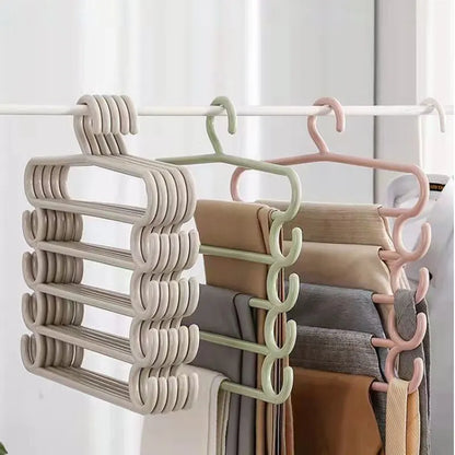 Multifunctional Pants Rack - 1/2/3pcs Multi-Layer Trousers Hanger, Space-Saving Closet Organizer with 5 Layers, Color Clothes Pegs