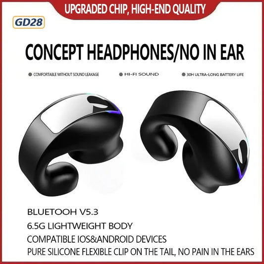 GD28 Single-ear Clip TWS Headphones - BT5.3 Lightweight Business Sports Game Headphones with Microphone, Noise Reduction