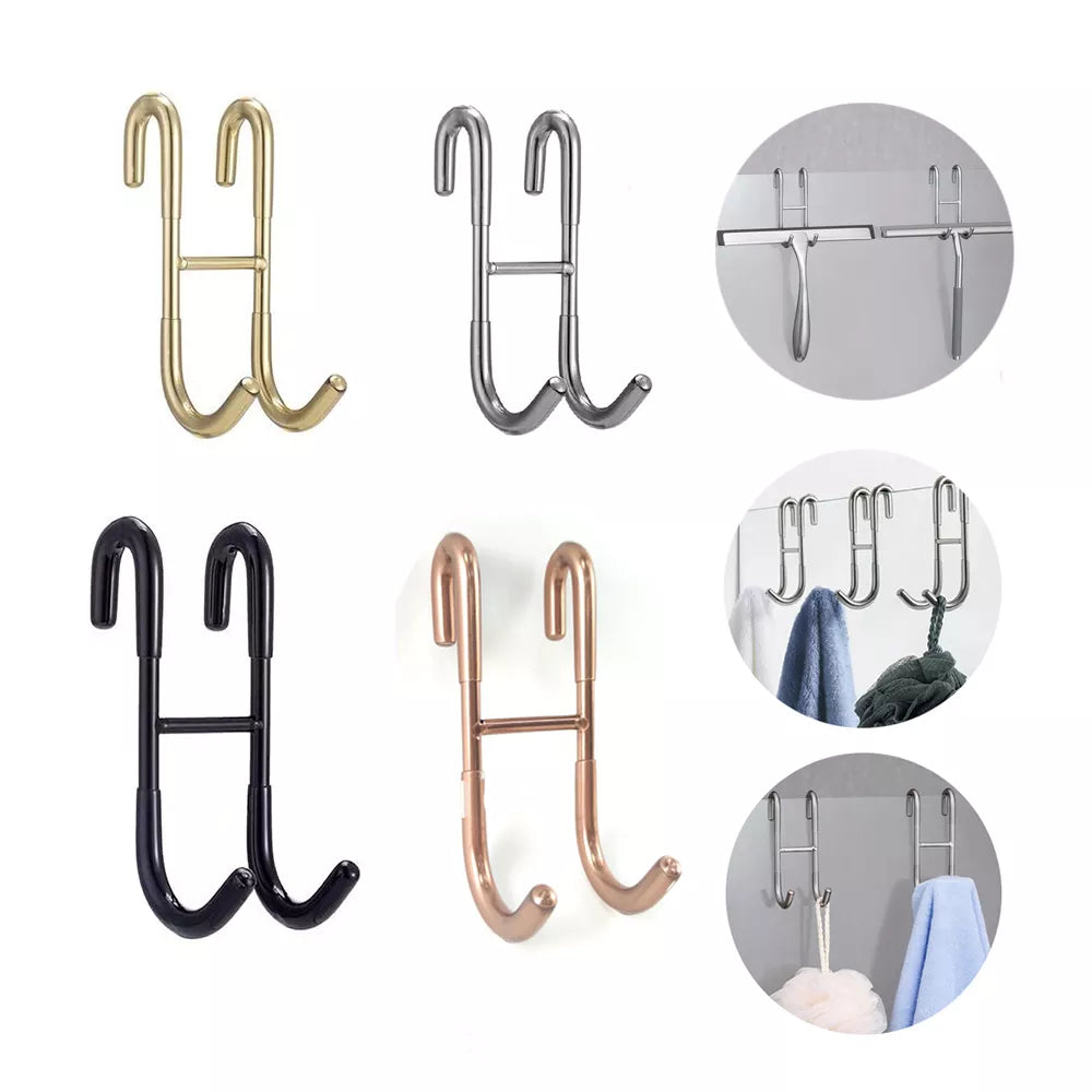 304 Stainless Steel Glass Door Shower Hook - Towel Rack Hooks for Kitchen and Bathroom - Drilling-Free Hanger (1/2 Pcs)