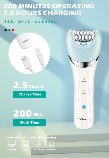 VGR 5-in-1 Electric Epilator V-703: Women's Shaver, Bikini Trimmer, Facial Cleaner, and Body Hair Remover with Massage Function