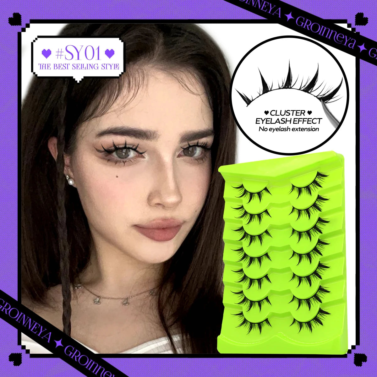 GROINNEYA Manga Lashes - 3D Natural False Eyelashes, Fluffy Soft Cross Wispy Extension Makeup (5/7 Pairs)