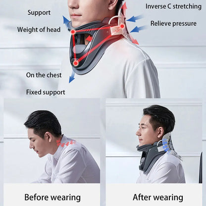 Inflatable Neck Traction Device - Cervical Vertebra Support Stretcher and Posture Corrector Collar. Neck Care