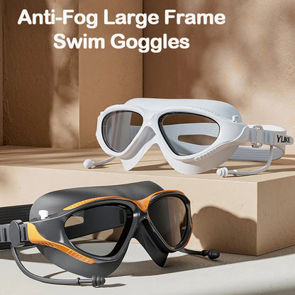 Adjustable Swimming Goggles – HD Anti-Fog Silicone Glasses with Earplugs, Big Frame for Men & Women, Professional Swim Gear