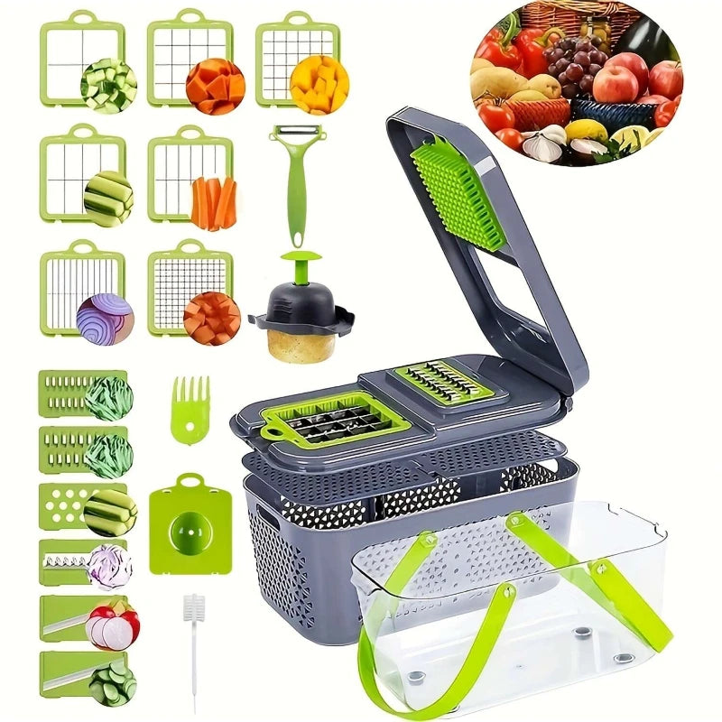 22-Piece Vegetable Cutter Set | Multifunctional Fruit & Vegetable Cutter | Manual Food Grater | Container