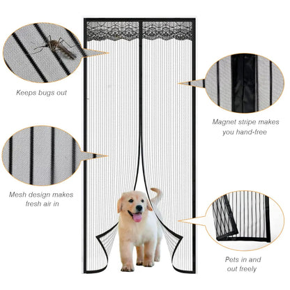 Pet-Friendly Magnetic Screen Door: Walk Through Door Screen with Magnetic Closure - Mesh Design Keeps Bugs Out, Black Color!