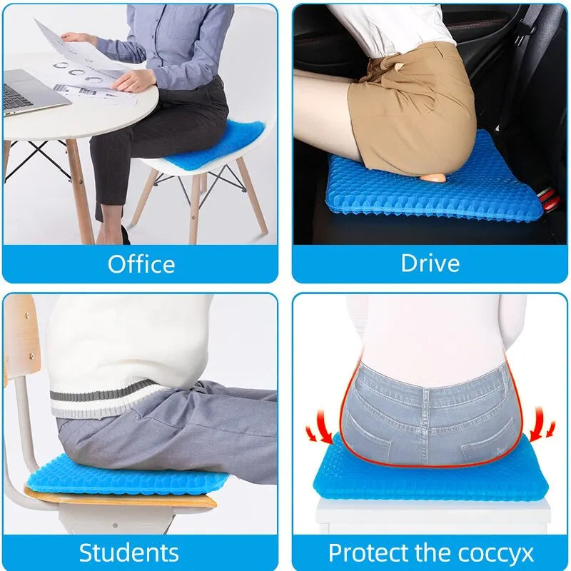 Summer Gel Seat Cushion - Breathable Honeycomb Design for Pressure Relief, Back and Tailbone Pain, Ideal for Home, Office, Wheelchair, and Cars