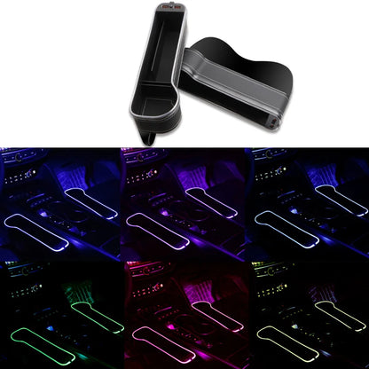 7-Color LED Car Seat Gap Filler Cup Holder: Crevice Storage Organizer Box with 2 USB Chargers - Essential Car Accessories