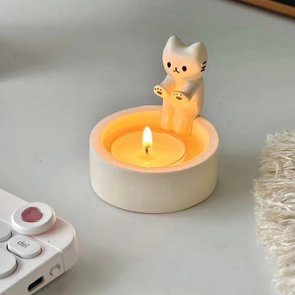 Cute Cartoon Cat Candle Holder – Tea Light Holder for Office and Home Desktop Decoration