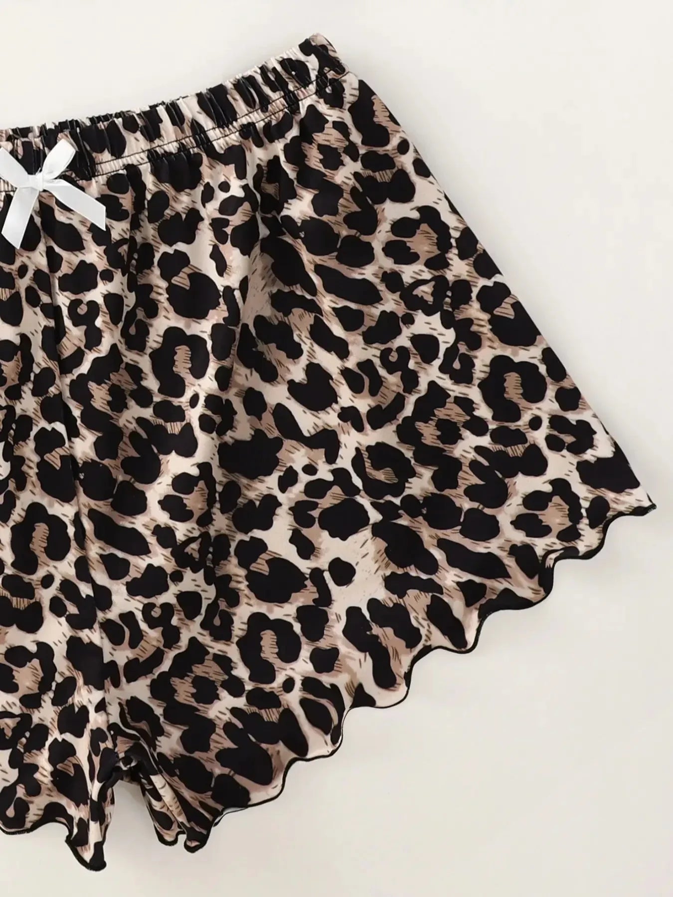 Women's Pajama Set - Sexy Leopard Print Lingerie, V-Neck Sleeveless Top and Shorts Sleepwear, Homewear