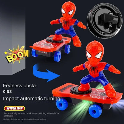 New Spiderman Automatic Flip Rotation Skateboard – Electric Music Stunt Car Toy with Acousto-Optic Lights | Christmas Anime Gift