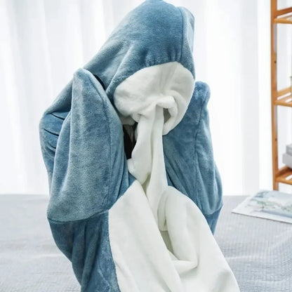 Shark Blanket Onesie for Adults - Cartoon Hooded Flannel Sleeping Bag, Warm Pajama Homewear, Funny Winter Blanket