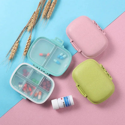 8-Grid Travel Pill Box Organizer: Seal Ring Small Container for Tablets - Wheat Straw Medicine Storage