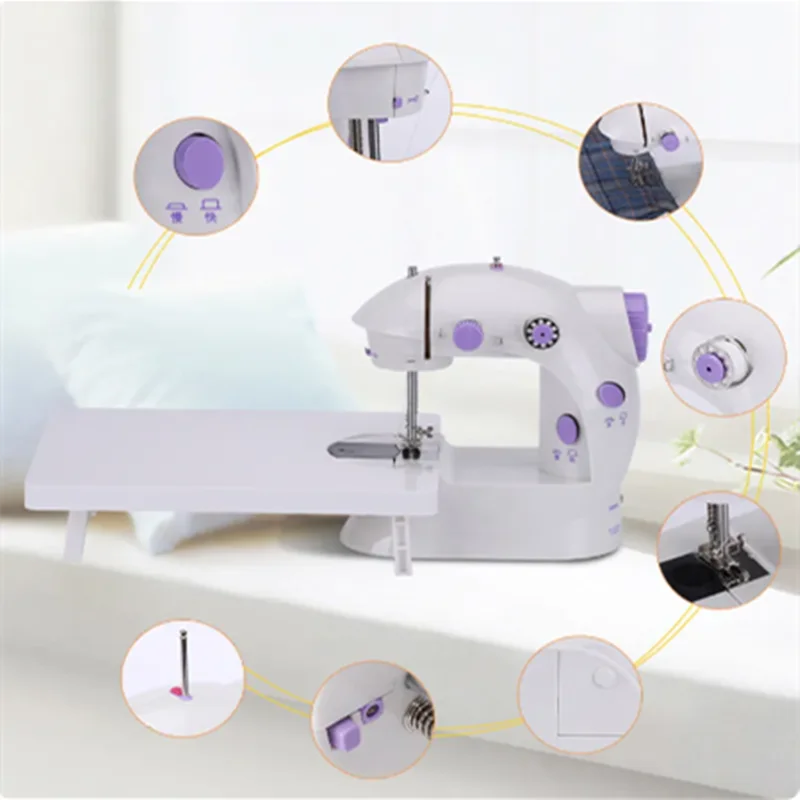 Mini Electric Sewing Machine - Double Speed Household Portable with Night Light & Foot Pedal - Straight Stitch for Beginners