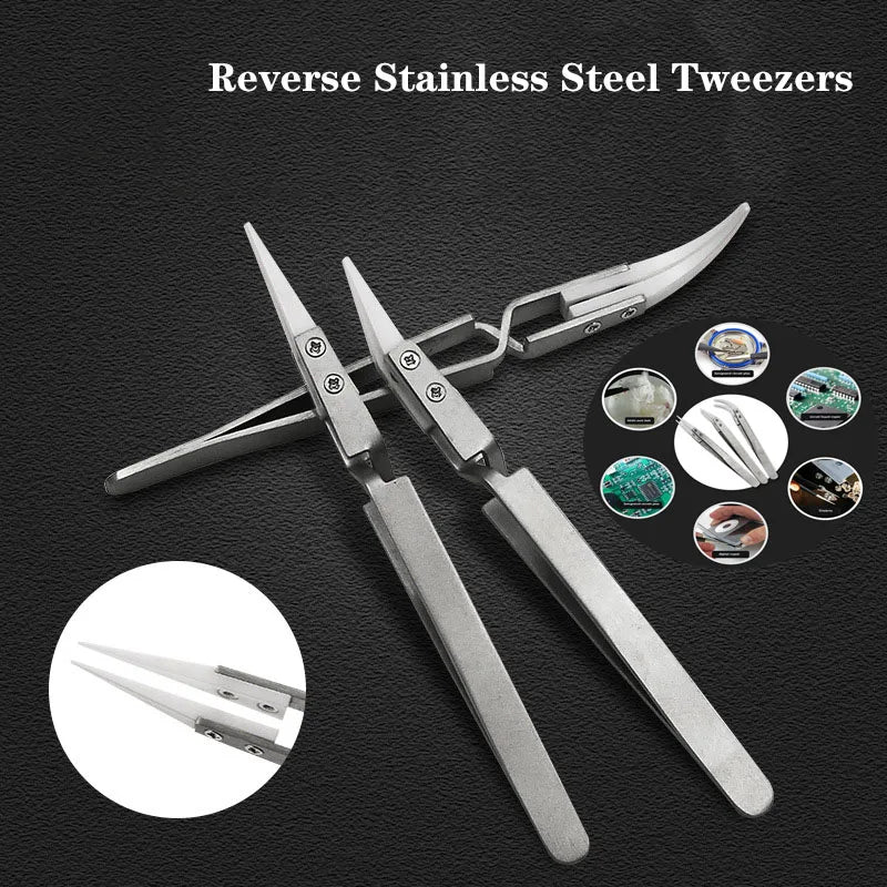 3-Pack Ceramic Straight Tip Electronic Soldering Tweezers - Anti-Static, Acid-Resistant Precision Chuck Ceramic Tweezers for Electronics Work