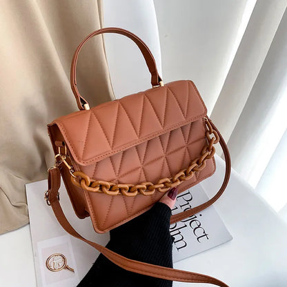 Solid Plaid Crossbody Bag for Women - Fashion Shoulder Bag with Chain Decoration, Daily Use Handbag