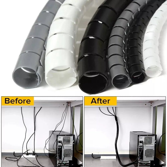 Flexible Spiral Cable Wire Protector - 2M/1M Cord Organizer for Computer, Clip-on Management Tool, 16/10mm Diameter